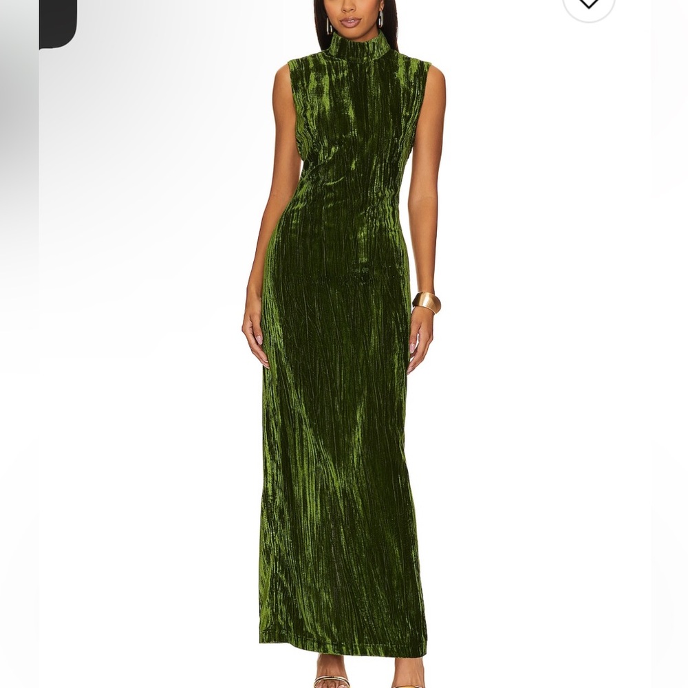Crinkled Velvet Backless Dress in Juniper Green